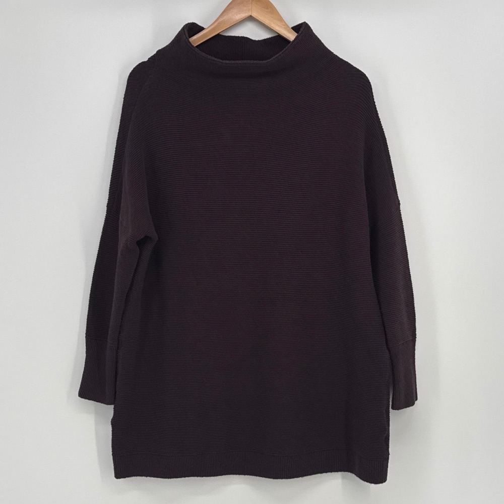 Free People Ottoman Slouchy Tunic Womens XS Purple Ribbed Mock Neck Sweater